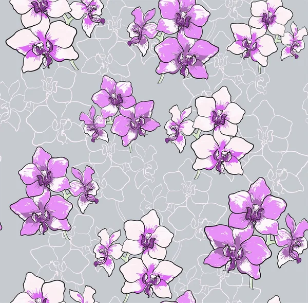 Orkidé blommönster — Stock vektor