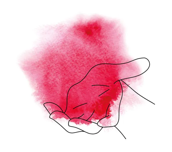 Handflata, akvarell form för trendiga kort, presentation. Vacker röd fläck, punktvektor med plats för text. Kreativ feminin mall — Stock vektor
