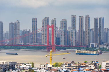 Hubei, Çin 'de Wuhan şehrinin gökyüzü manzarası
