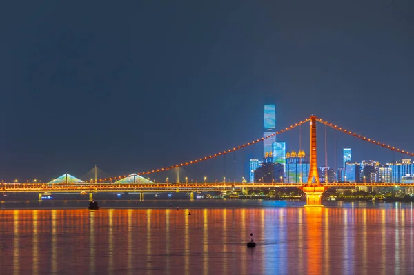 Scenario Del Ponte Sul Fiume Yingwuzhou Yangtze Wuhan Hubei Cina — Foto Stock