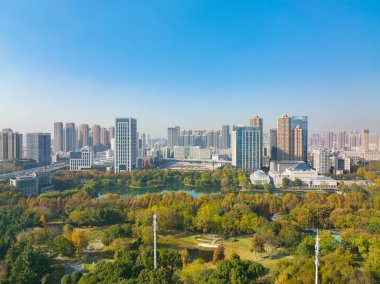 Wuhan, Hubei, Çin 'deki Houxianghe Park' ın sonbahar manzarası