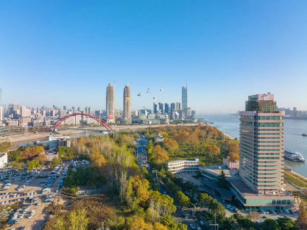 Höstlandskap Wuhan Hanyang River Beach Och Nan Anzui Park — Stockfoto