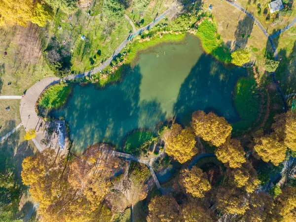 Wuhan Özgürlük Parkı Hubei, Çin 'de sonbahar manzarası