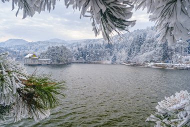 Lushan 5A Sahne Bölgesi, Jiujiang Şehri, Jiangxi Bölgesi 'nde kış kar manzarası