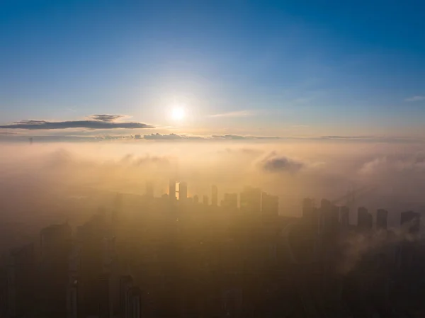 Sonnenaufgang Und Skyline Der Stadt Wuhan Hubei China — Stockfoto