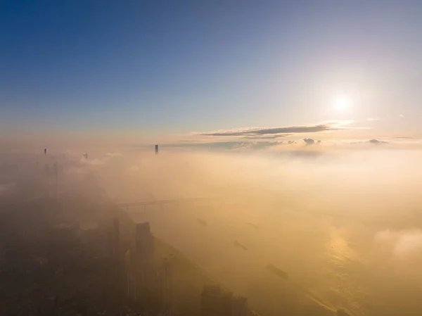 Cidade Nascer Sol Amanhecer Paisagem Skyline Wuhan Hubei China — Fotografia de Stock