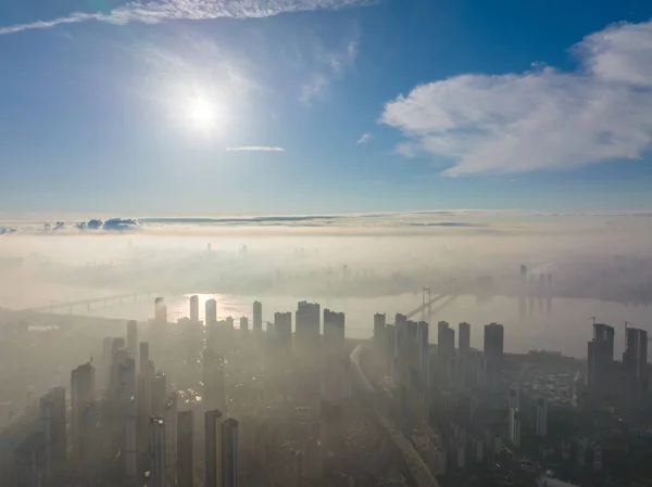Miasto Wschodzi Świta Panorama Wuhan Hubei Chiny — Zdjęcie stockowe