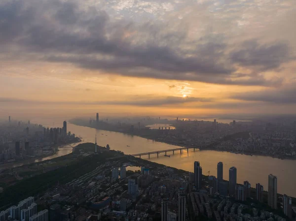 City Sunrise Dawn Skyline Scenery Wuhan Hubei China — Stock Photo, Image