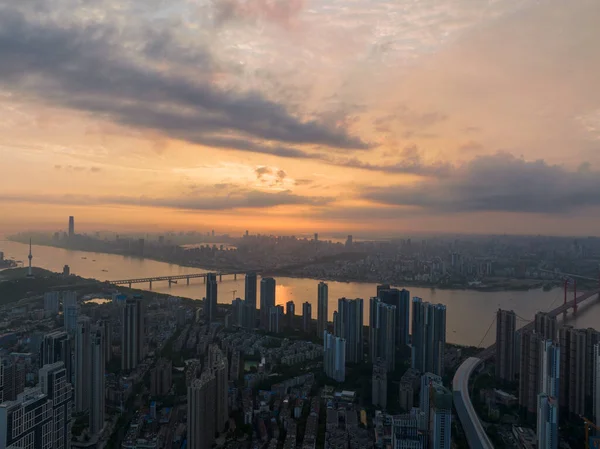 City Sunrise Dawn Skyline Scenery Wuhan Hubei China — Fotografia de Stock