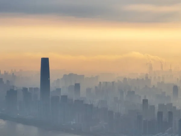 Πόλη Ανατολή Και Αυγή Ορίζοντα Τοπίο Του Wuhan Hubei Κίνα — Φωτογραφία Αρχείου