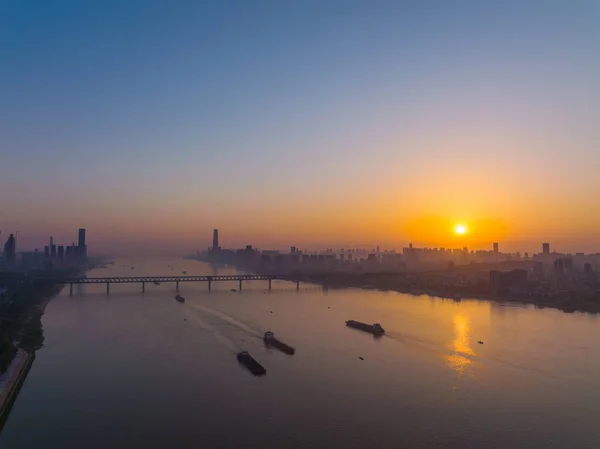 City Sunrise Dawn Skyline Scenery Wuhan Hubei China — Photo