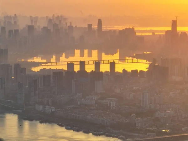 Πόλη Ανατολή Και Αυγή Ορίζοντα Τοπίο Του Wuhan Hubei Κίνα — Φωτογραφία Αρχείου