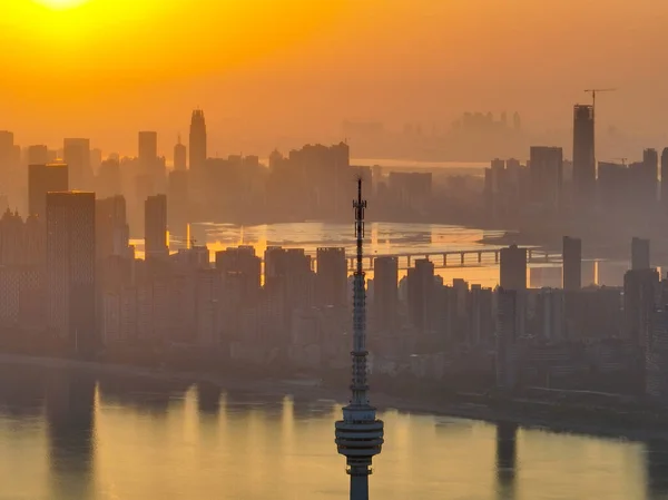 City Sunrise Dawn Skyline Scenery Wuhan Hubei China — Zdjęcie stockowe