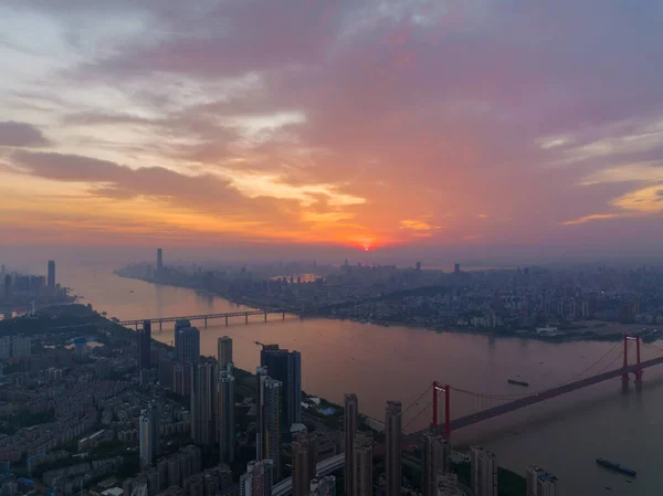 Miasto Wschodzi Świta Panorama Wuhan Hubei Chiny — Zdjęcie stockowe