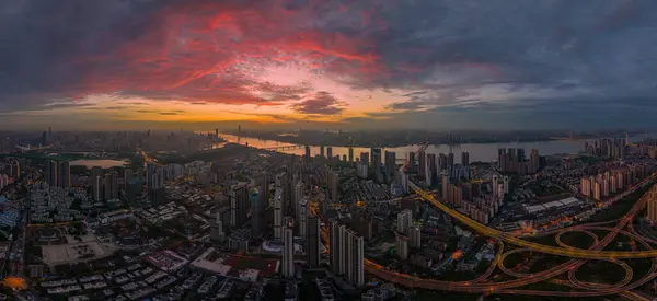 Hubei Wuhan Summer Urban Skyline Letecká Fotografická Scenérie — Stock fotografie