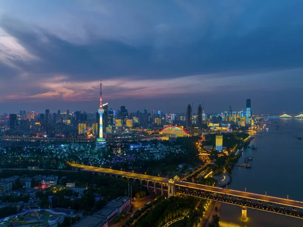 Hubei Wuhan Sommer Stadtsilhouette Luftaufnahmen Landschaft — Stockfoto