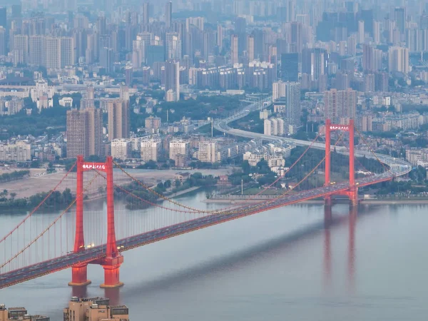 Wuhan Yingwuzhou Yangtze River Bridge Scenario Aereo — Foto Stock