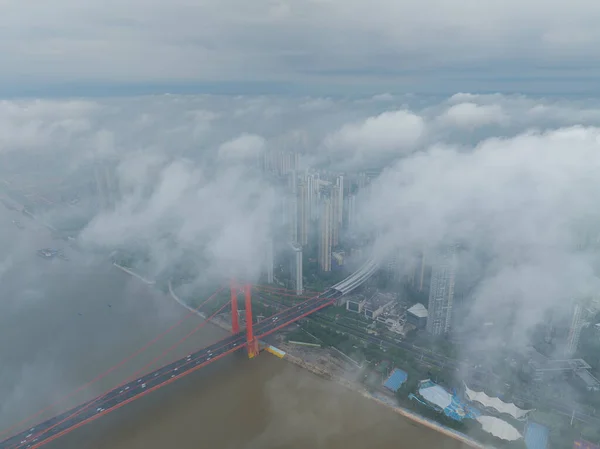 Wuhan Yingwuzhou Yangtze Río Puente Paisaje Aéreo —  Fotos de Stock