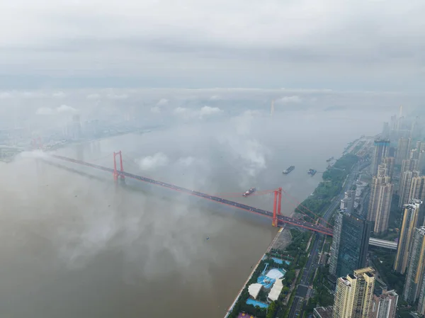 Wuhan Yingwuzhou Yangtze River Bridge Paisagem Aérea — Fotografia de Stock