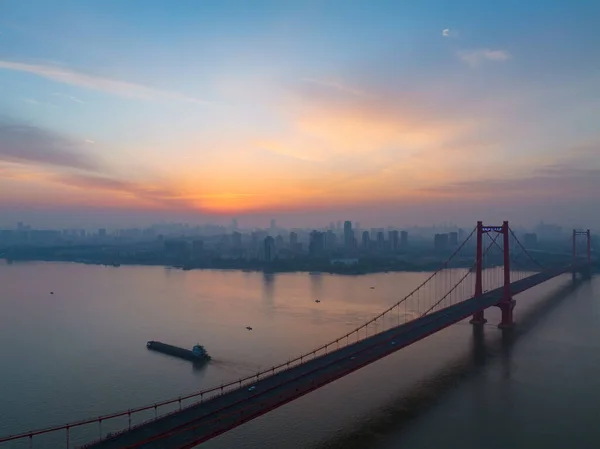 Wuhan Yingwuzhou Yangtze River Bridge Luchtfoto Landschap — Stockfoto