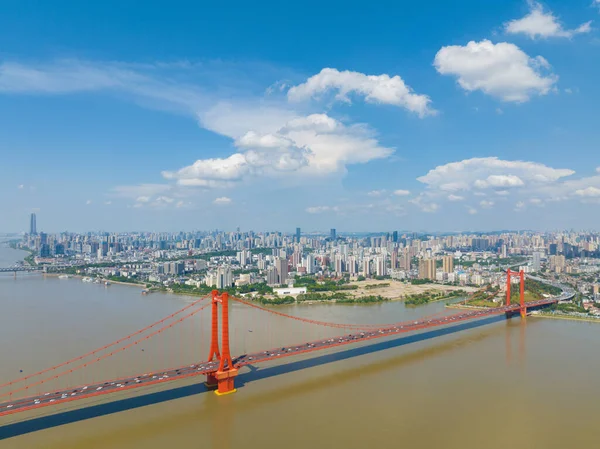 Wuhan Yingwuzhou Yangtze River Bridge Aerial Scenery Scenery — Stock Photo, Image