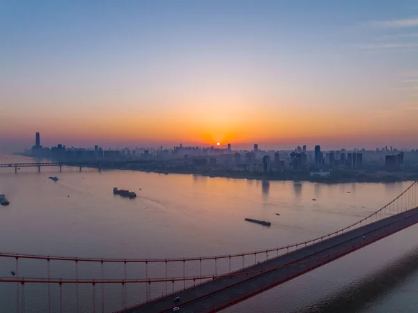 Wuhan Yingwuzhou Yangtze River Bridge Aerial Scenery Scenery —  Fotos de Stock