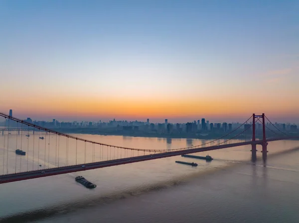 Wuhan Yingwuzhou Yangtze River Bridge Paysage Aérien — Photo