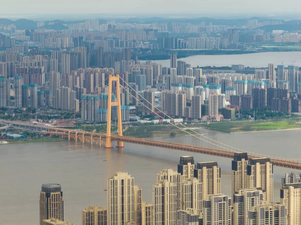 Wuhan Yangsigang Yangtze River Bridge Scenario Aerospaziale — Foto Stock