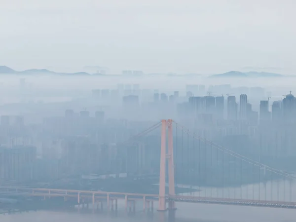 Wuhan Yangsigang Yangtze River Bridge Krajobrazy Lotnicze — Zdjęcie stockowe