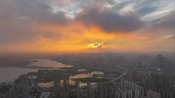 Wuhan Verão Cidade Horizonte Pôr Sol Paisagem — Vídeo de Stock