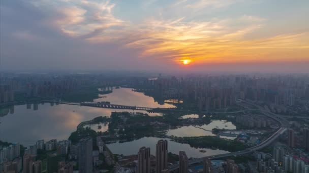 Wuhan Summer City Skyline Sunset Scenery — Stockvideo