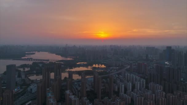 Wuhan Summer City Skyline Sunset Scenery — Stockvideo