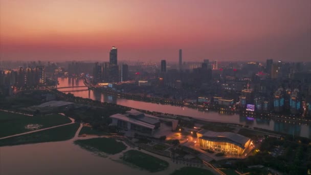 Wuhan Summer City Skyline Sunset Scenery — Stok Video