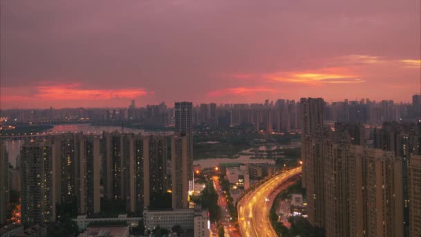 Wuhan Verão Cidade Horizonte Pôr Sol Paisagem — Vídeo de Stock