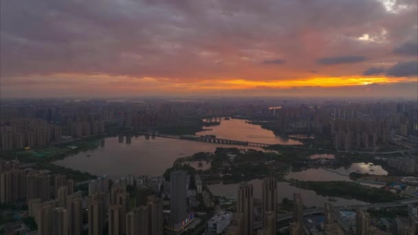 Wuhan Letní Město Panorama Západ Slunce Scenérie — Stock video