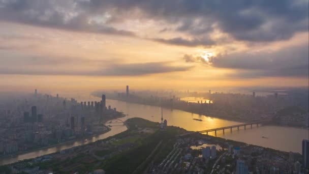 Wuhan Verão Cidade Horizonte Nascer Sol Paisagem — Vídeo de Stock