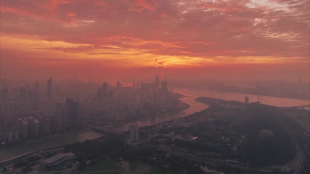 Wuhan Summer City Skyline Sunrise Scenery — Stockvideo