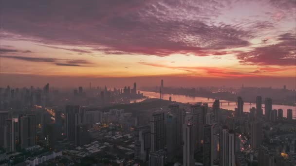 Wuhan Summer City Skyline Sunrise Scenery — Stockvideo