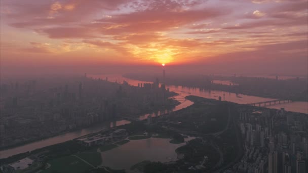 Wuhan Summer City Skyline Sunrise Scenery — Vídeo de Stock