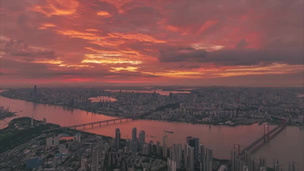 Wuhan Summer City Skyline Sunrise Scenery — Vídeos de Stock