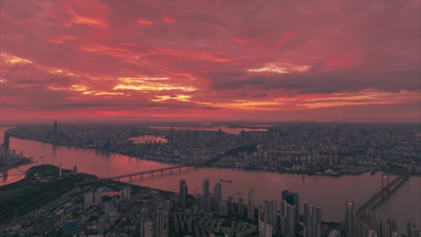 Wuhan Sommer Stadt Skyline Sonnenaufgang Landschaft — Stockvideo