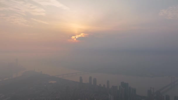 Wuhan Summer City Skyline Sunrise Scenery — Stockvideo
