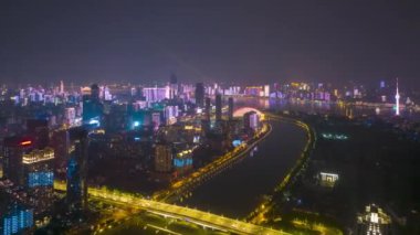 Wuhan şehri gökyüzü gece hava fotoğrafçılığı manzarası