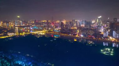 Wuhan şehri gökyüzü gece hava fotoğrafçılığı manzarası