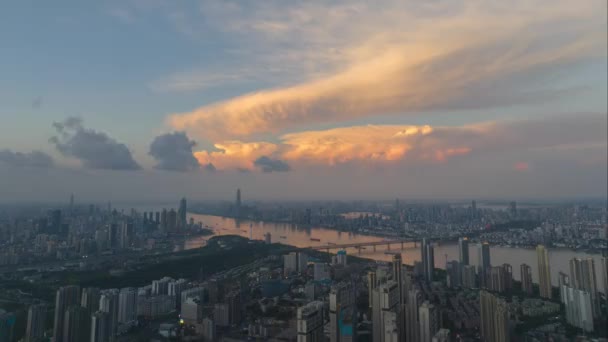 Aerial Photography Scenery Wuhan City Skyline Summer — ストック動画