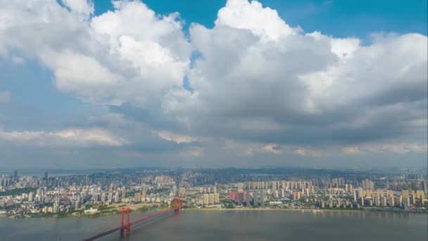 Luchtfotografie Landschap Van Wuhan Stad Skyline Zomer — Stockvideo