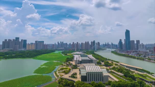 Aerial Photography Scenery Wuhan City Skyline Summer — Video