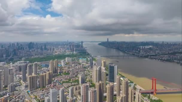 Aerial Photography Scenery Wuhan City Skyline Summer — Stockvideo