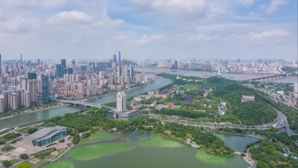 Luchtfotografie Landschap Van Wuhan Stad Skyline Zomer — Stockvideo