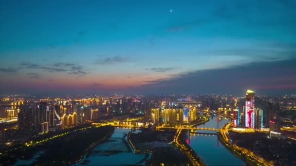 Wuhan City Skyline Night Aerial Photography Scenery — Wideo stockowe